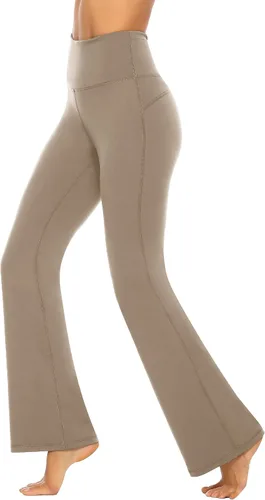 Miniatura 4 de AFITNE - Pantalones de yoga con corte de bota con bolsillos para mujer de talle alto pantalones de yoga para entrenamiento con control de abdomen