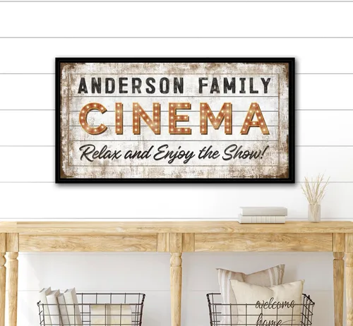 Pretty Perfect Studio Letrero de cine personalizado para cine en casa, noche de cine familiar, sala de juegos multimedia, 8 x 10 pulgadas D. Cine de