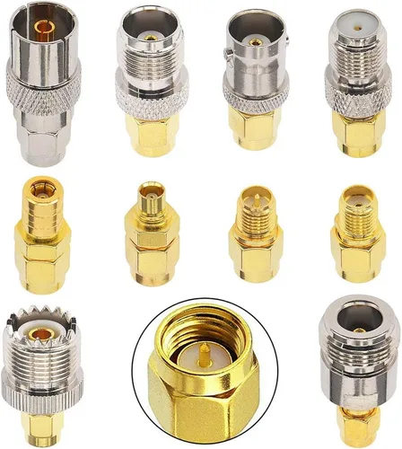 Kit adaptador SMA 10 piezas, SMA macho a UHF, BNC, RPSMA, TV, MCX, tipo F, N, TNC, SMB, conectores RF chapados en oro níquel para antenas y