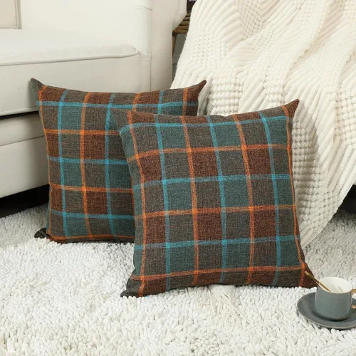Miniatura 16 de Stellhome Juego de 2 fundas de almohada de lino para sofá, fundas de cojín decorativas sólidas de otoño para decoración del hogar, 16 x 16 pulgadas