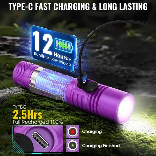 Miniatura 4 de Linternas tácticas recargables, linterna LED USB-C mini pequeña de alto lúmen, linterna EDC compacta, 4 modos y función de memoria, luces