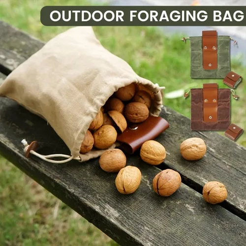 Miniatura 6 de Bolsa de forrajeo de lona encerada de piel sintética, plegable, para exteriores, bolsa de forrajeo para caza de hongos, cinturón de bushcraft, Caqui