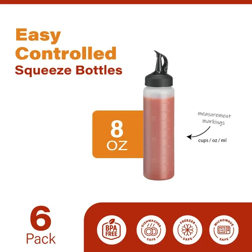 Miniatura 2 de Paquete de 6 botellas exprimibles para condimentos, botellas de chorro de 8 onzas con tapa a prueba de fugas, botellas de salsa fáciles de verter