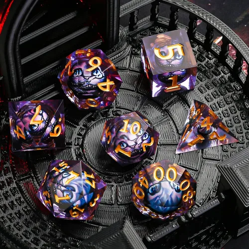 Miniatura 3 de Dados de borde afilado DND, juego de dados de globo ocular DND, dados de ojo de dragón de núcleo líquido para juegos de mesa