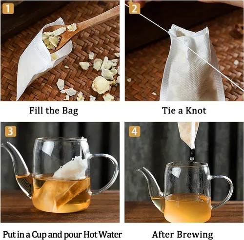 Miniatura 5 de Paquete de 100 bolsas de filtro de té desechables para té de hojas sueltas, material de tela no tejida de grado alimenticio, bolsas infusoras de té