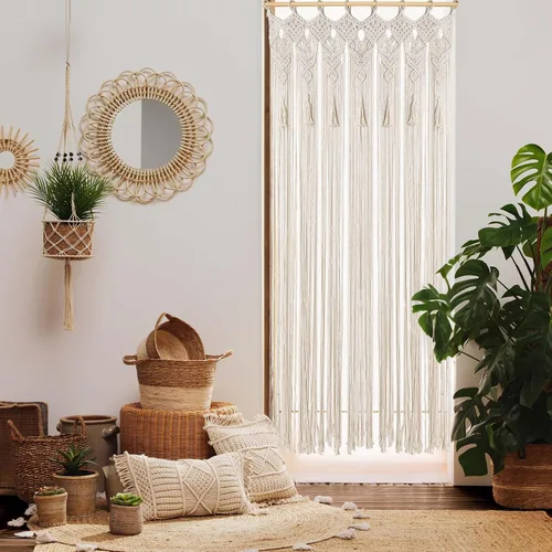 Miniatura 2 de Cortina bohemia de macramé hecha a mano con borlas, gran macramé para colgar en la pared, divisor de habitación para sala de estar, dormitorio