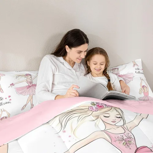 Miniatura 6 de Erosebridal Juego de ropa de cama de princesa de ballet, tamaño Queen, juego de edredón de 3 piezas para niñas bailarinas de ballet, lindo juego