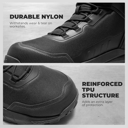 Miniatura 6 de NORTIV 8 Botas de punta compuesta para hombres ASTM F2413-24 Botas de trabajo de seguridad ligeras antifatiga antideslizantes con cremallera