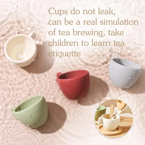 Miniatura 7 de Juego de té de madera Youuys para niños pequeños de 3 a 5 años, juegos de té para niñas pequeñas de 4 a 6 años, 14 piezas de accesorios de cocina