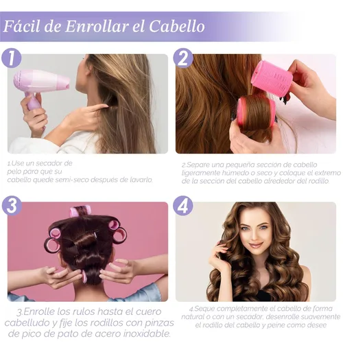 Miniatura 8 de YHOVID - Juego de rodillos de cabello, 72 piezas, rizadores para look de peinado largo y corto, 5 tamaños, 30 rodillos grandes y pequeños, 40 pinzas