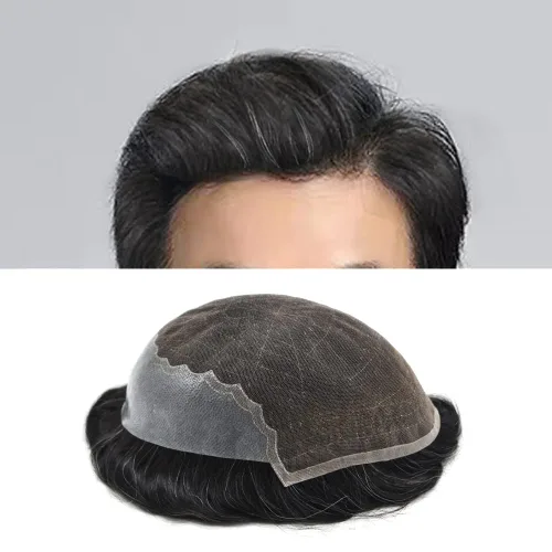 Miniatura 116 de Toupee - Sistemas de reemplazo de cabello para hombre, encaje frontal suizo, nudo blanqueado, pieza de cabello humano natural 1# negro azabache, 8 x