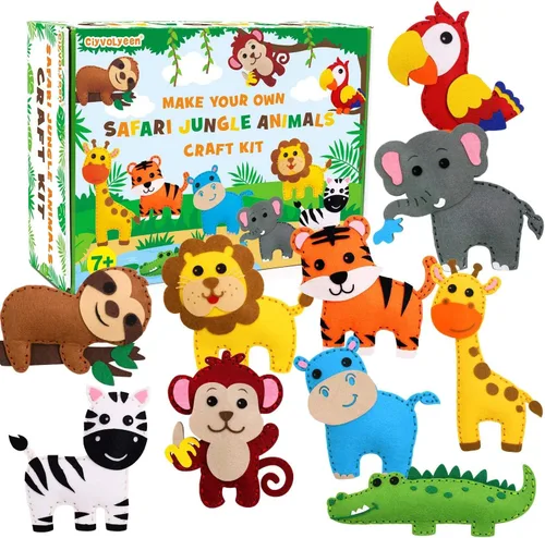 Miniatura 8 de CiyvoLyeen Kit de costura para niños – DIY perezoso y animales de la selva de fieltro para niñas y niños de 8 a 12 años aprende a coser 8 proyectos