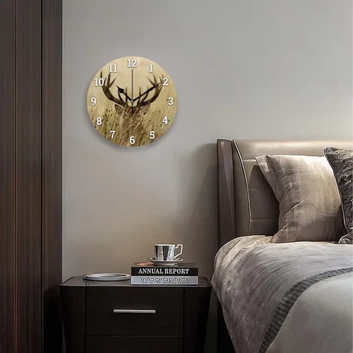 Miniatura 3 de Relojes de pared a pilas de 12 pulgadas, ciervos en la naturaleza, decoración silenciosa del hogar para baño, sala de estar, dormitorio