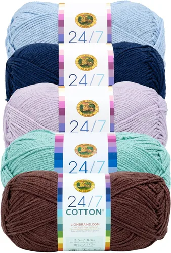 Miniatura 32 de Lion Brand Yarn, Hilo ligero mercerizado de algodón 24/7 para tejer, ganchillo y manualidades, Almirante, 1 paquete, 185 yardas de fibra natural