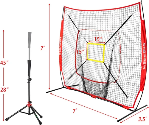 Miniatura 8 de Storgem Red de práctica de béisbol y softbol de 77 pies – Soporte portátil para bateo, lanzamiento, entrenamiento de bateo con camiseta, organizador