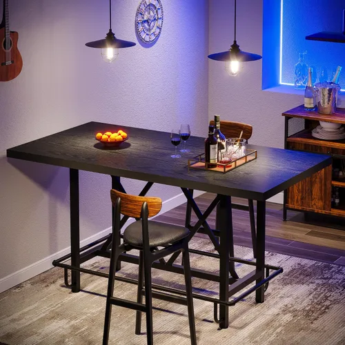 Miniatura 4 de Tribesigns Mesa de Bar, Mesa de Pub Industrial de Altura de Mostrador con Reposapiés de Metal, Mesa de Comedor de Cocina de Madera Rectangular de 63
