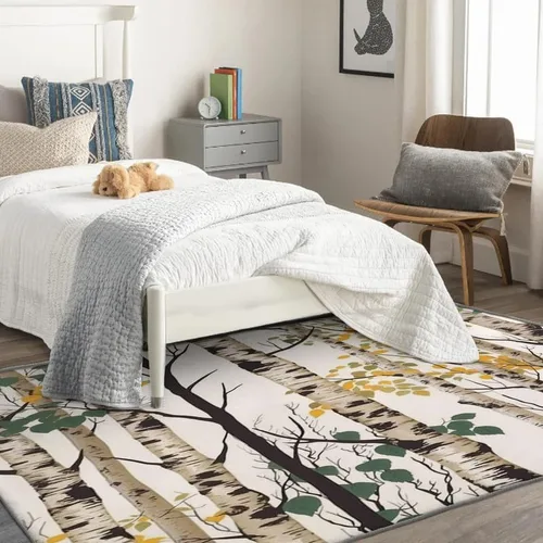 Miniatura 3 de Alfombras de abedul para dormitorio, sala de estar, alfombra de bosque de 4 x 6 pies, lavable, antideslizante, suave, alfombra de pelo bajo, Dfg3