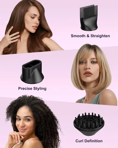 Miniatura 3 de ANNLARY Secador de pelo con peine Secador de pelo de 1800 W con difusor para cabello rizado Secador de pelo iónico de plasma para control