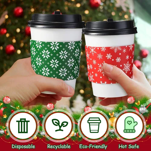 Miniatura 6 de Sliner Paquete de 200 Fundas para Tazas de Café Navideñas Desechables Fundas de Papel para Tazas de Doble Capa Cubiertas para Tazas de Café de 12 16