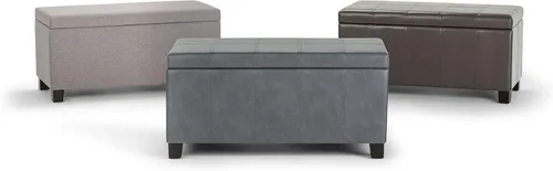 Miniatura 14 de SIMPLIHOME Dover Storage - Banco otomano rectangular tapizado de cuero vegano de 36 pulgadas de ancho en marrón chocolate, banco contemporáneo