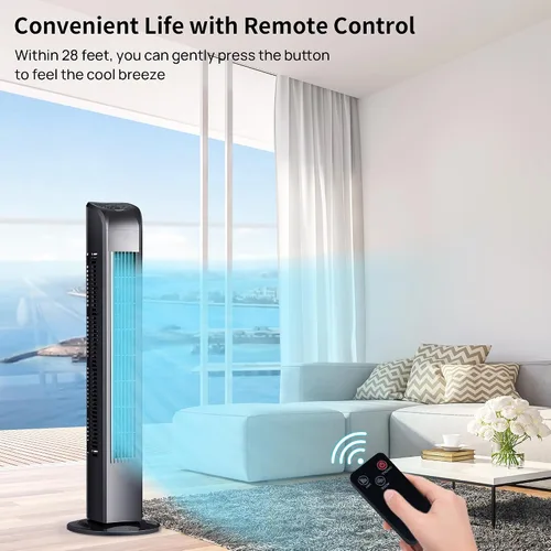 Miniatura 2 de Uthfy Ventilador de torre oscilante para dormitorio, ventilador de pie portátil con control remoto, 3 modos, 3 velocidades, temporizador de 7.5