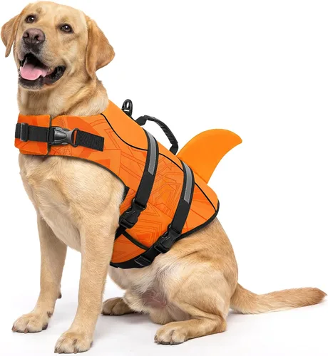 Miniatura 42 de Queenmore - Chaleco salvavidas Ripstop de tiburón para perro, ajustable, con alta flotabilidad y asa de rescate duradera, para perros pequeños