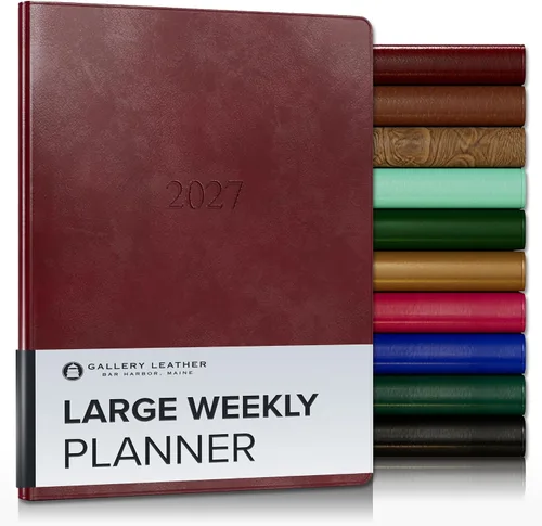 Miniatura 118 de Gallery Leather Agenda semanal y mensual grande 2025-2026, agenda y cuaderno con elegantes bordes de página dorados dorados, 12 meses, cactus Cactus