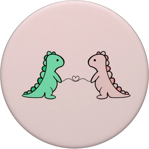 Miniatura 3 de Divertido y lindo dinosaurio T Rex verde dinosaurio y rosa para niñas, PopSockets intercambiables PopGrip