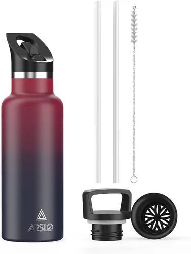 Miniatura 19 de Botellas de agua de doble pared de acero inoxidable, botella aislada al vacío con tapa con popote, botella de agua aislada mantiene el agua fría