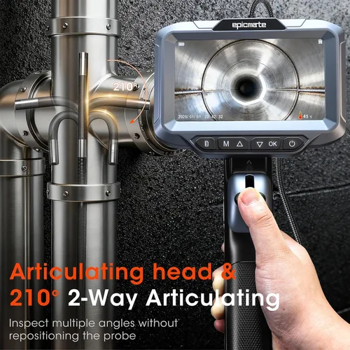 Miniatura 3 de Epicmate - Boroscopio articulado bidireccional de 210° con luz, cámara endoscopio de inspección de 5 pulgadas con luz, cámara industrial flexible
