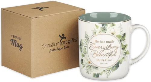 Miniatura 7 de Christian Art Gifts Taza grande de cerámica inspiradora para café y té con texto en inglés «Everything Beautiful Encouraging Bible Verse»