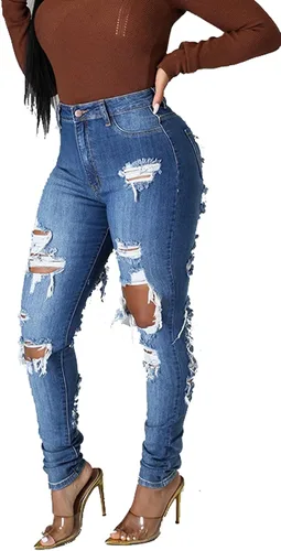 Miniatura 5 de Women's Skinny Ripped Jeans Stretch Destroyed Mid High Waist Denim Pants