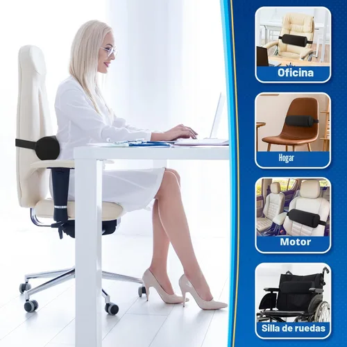 Miniatura 7 de CushZone Almohada lumbar de apoyo en rollo para silla de oficina, automóvil, silla gaming, cojín de respaldo de espuma con memoria con funda lavable