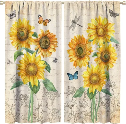 Miniatura 11 de Cortinas opacas con diseño de girasoles para ventana, puesta de sol sobre girasol, para dormitorio, sala de estar, cocina, decoración del hogar, 42
