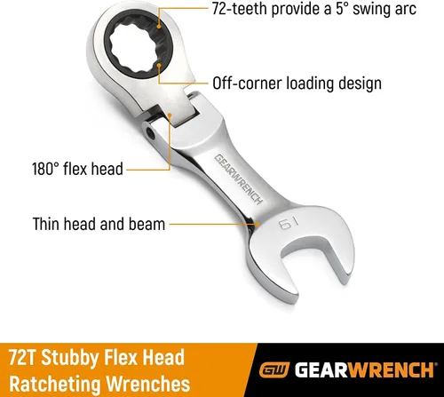 Miniatura 2 de GEARWRENCH Juego de llaves combinadas de trinquete de cabeza flexible rechoncha de 12 puntos, SAE - 9570