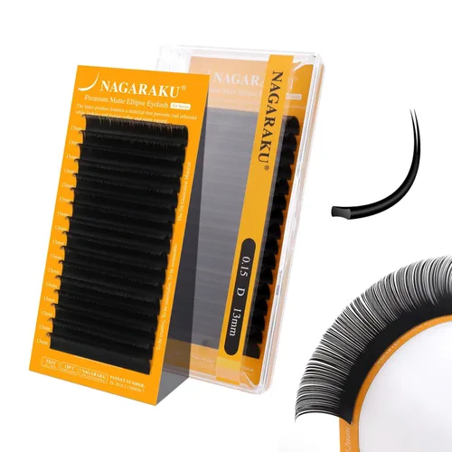 Miniatura 108 de NAGARAKU Extensiones de pestañas elipse con puntas abiertas planas, pestañas individuales de 0.006 in, rizo C, bandeja de mezcla de 0.315-0.591 in
