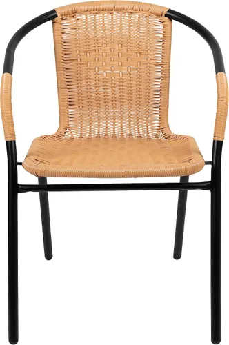 Miniatura 5 de Flash Furniture Lila Paquete de 2 Sillas Apilables de Ratán Beige para Restaurante Interior-Exterior