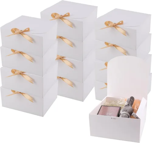 Miniatura 16 de Paquete de 12 cajas de regalo blancas con tapas a granel, caja de propuesta de dama de honor con cinta, cajas de regalo para bodas, Navidad, día