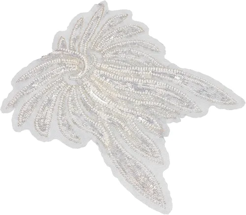 Sew on Wing Patches Embroidery Appliques for Clothing and Jackets, 1 Pair Light Silver Sequin Decorative DIY Costume Embellishments for Women