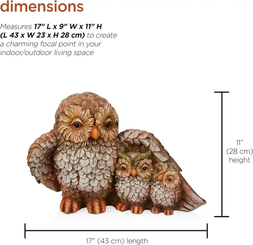 Miniatura 3 de Alpine Corporation QFC366HH - Estatua de jardín de búho para interiores y exteriores, estatua de la familia de búho amoroso, 11 pulgadas de alto