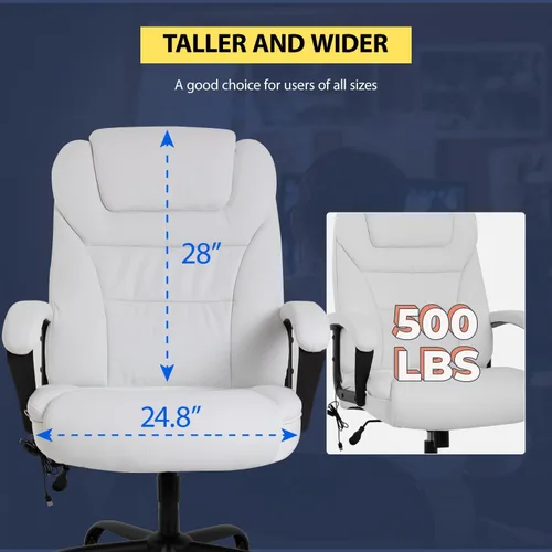 Miniatura 7 de Silla de escritorio ergonómica grande y alta de 500 libras con soporte lumbar, apoyacabezas, silla de oficina de masaje, silla giratoria de piel