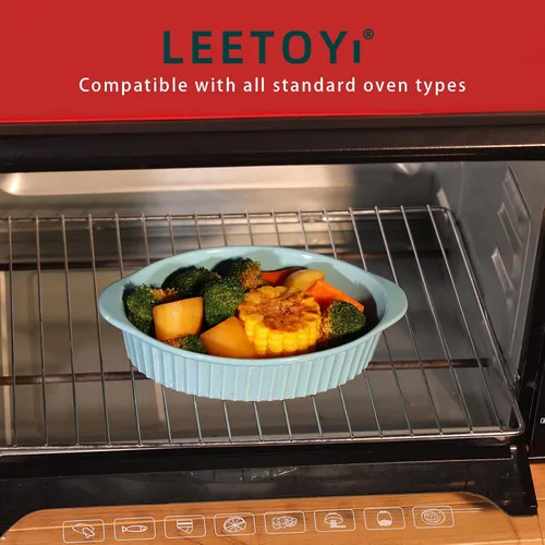 Miniatura 5 de LEETOYI Juego de 4 moldes ovalados de porcelana para gratinar, para 1 o 2 personas, utensilios para hornear con doble asa para cocina y hogar