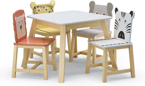 Miniatura 2 de El juego de mesa de comedor y 4 sillas de madera para niños es el tamaño perfecto para que los niños coman, lean libros, coloren, hagan artes