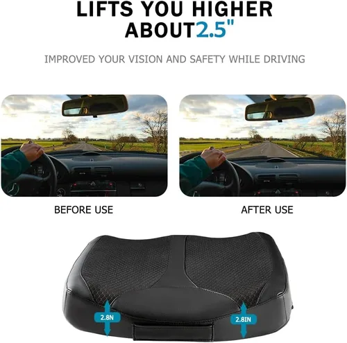 Miniatura 2 de Cojín de asiento de espuma viscoelástica de cuero para coches para personas bajas, para aliviar el dolor de cadera (coccis/cóccix) y de espalda