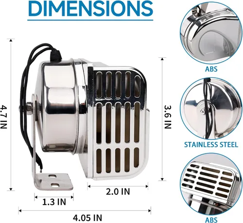 Miniatura 5 de FARBIN Bocina para barcos de acero inoxidable impermeable para barcos Bocina de coche súper fuerte de 12 V con soporte base para veleros, yates