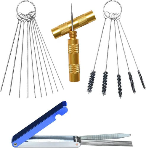 Miniatura 9 de Limpiador de chorro de suciedad de carbón para carburador, juego de 10 agujas de limpieza + 5 cepillos de nylon para motocicleta, ATV, ciclomotor