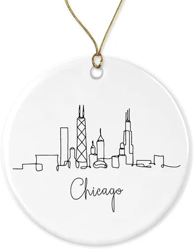 JenaGifts Adorno de Chicago de regalo para papá, mamá, hermano, hermana, amigo, decoración de cerámica para vacaciones, regalo de porcelana de 3