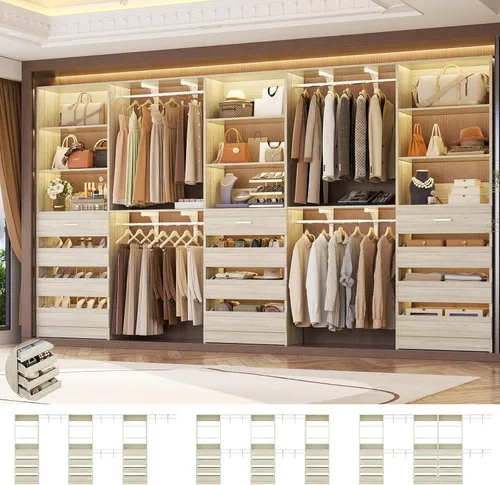 Miniatura 14 de Aheaplus Sistema de Armario con 8 Cajones de Madera, Sistema Organizador de Armario de Madera con Torre, Organizador de Vestidor Perchero de Armario
