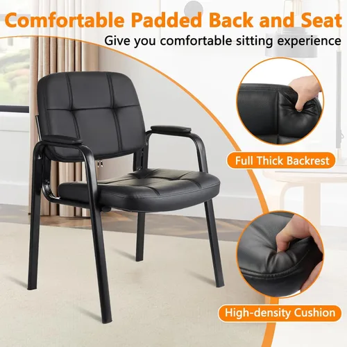 Miniatura 4 de CLATINA Silla de recepción de oficina con reposabrazos acolchado de cuero regenerado, silla ergonómica para sala de espera, vestíbulo, reunión, Negro