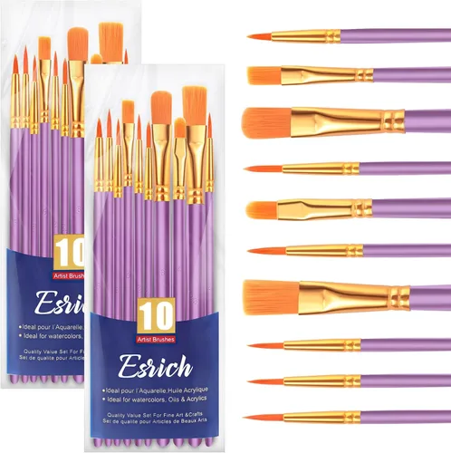 Miniatura 12 de ESRICH Juego de 2 pinceles de pintura, 2 paquetes de 20 piezas, juego de pinceles de pintura acrílica, pinceles de nailon acrílico para acuarela